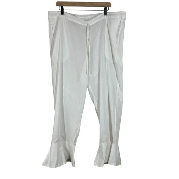 Honeydove Vintage Ruffle Hem White Cotton Drawstring Pants Lightweight Boho OS - Picture 1 of 5
